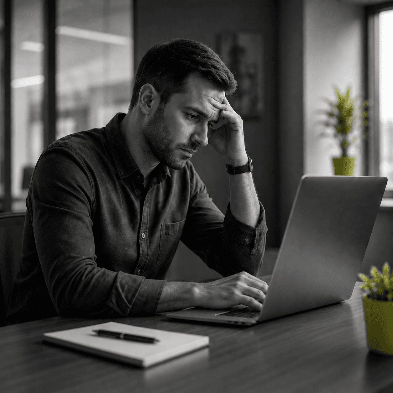 A property manager reviewing building-related emails